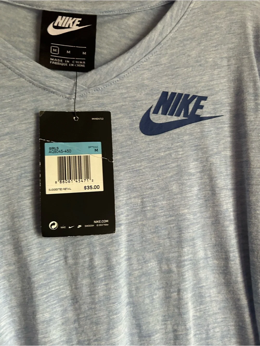 Nike Girls Size M Light Blue & Navy Short Sleeve Tee